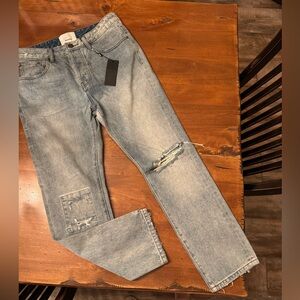 One Teaspoon Light Blue Distressed Straight Jeans